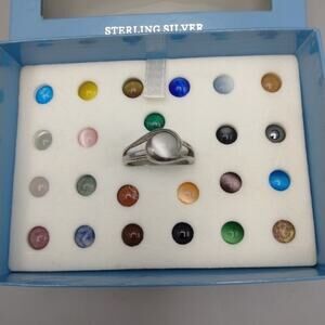 TRÈSOR DE LA MER 24 Interchangeable Gemstone 8mm/925 Sterling Ring Set Size 10.5